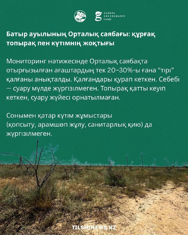 Маңғыстау облысына қарасты Батыр ауылындағы қоғамдық кеңістіктерді көгалдандыру жұмыстарының нәтижесі көңіл көншітпейді.